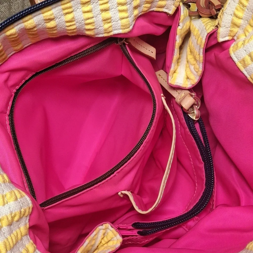 Dooney & Bourke Yellow Seersucker & Leather Hobo Bag